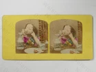 Stereoview Card Girl Drinks From Glass Table Genre Scene Russian Stamp