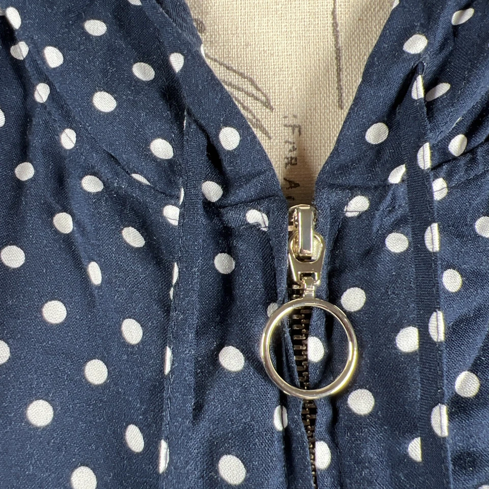 Tommy Hilfiger 轻便夹克女式中号蓝色圆点全拉链连帽 — 第 4/4 张图片