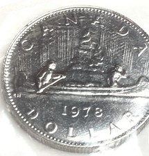 sealed uncirculated Canada nickel dollar $1 coin 1978 voyageur canoe travelers