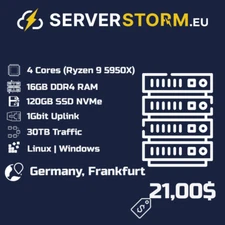 EUROPE|GERMANY VPS - WINDOWS 2019/2022 RDP SERVER  4vCPU 16GB RAM 120GB SSD NVMe