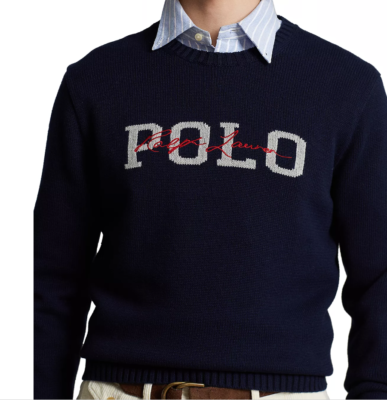 POLO RALPH LAUREN Men's Navy Script Logo Iconic Intarsia Knit