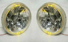 PAIR Street Rod 7" Tri Bar Black Dot Headlights w/ AMBER LED Turn Signals HALO