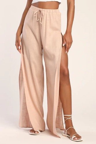 Pantaloni copricostume da bagno Lulus Seaside Mauve Sweetie taglia XL misto lino spiaggia nuovi con etichette - Foto 7 di 20