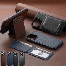 For iPhone 16 Pro Max 15 14 13 12 Leather Mag Safe Magnetic Case Wallet Holder
