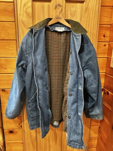 Chaqueta de Jean Azul Ll Bean De Colección Para Hombres XL Denim Franela Forrada Granero Caza L@@K EE. UU. - Imagen 2 de 8