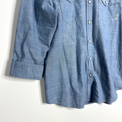 Camicia STIO Chambray Pearl Snap manica 3/4 top western blu taglia large - Foto 3 di 7