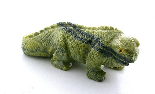 Large 466.15 Ct Carved Natural Serpentine Iguana Lizard Carving 3 3/4" EBS3925 - Foto 1 di 3