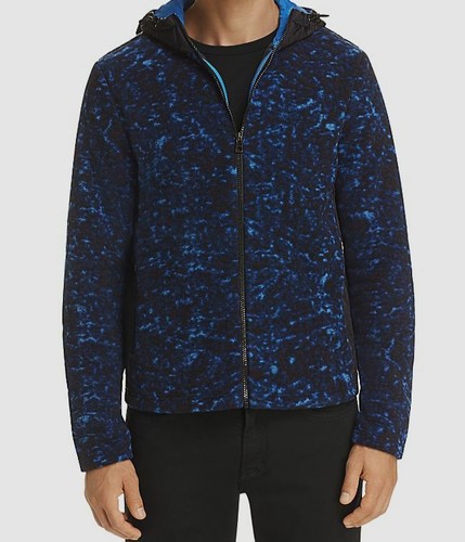 Mk Volcanic-Print Fleece Zip-Up Hoodie in Sapphire Size L Michael Kors