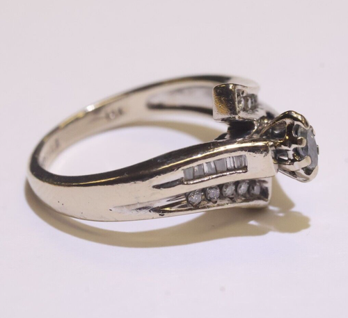 Anillo de compromiso oro blanco 14k 0,26ct DIAMANTE MARQUESA 5,2 g Estate Natural 6,25 - Imagen 5 de 6