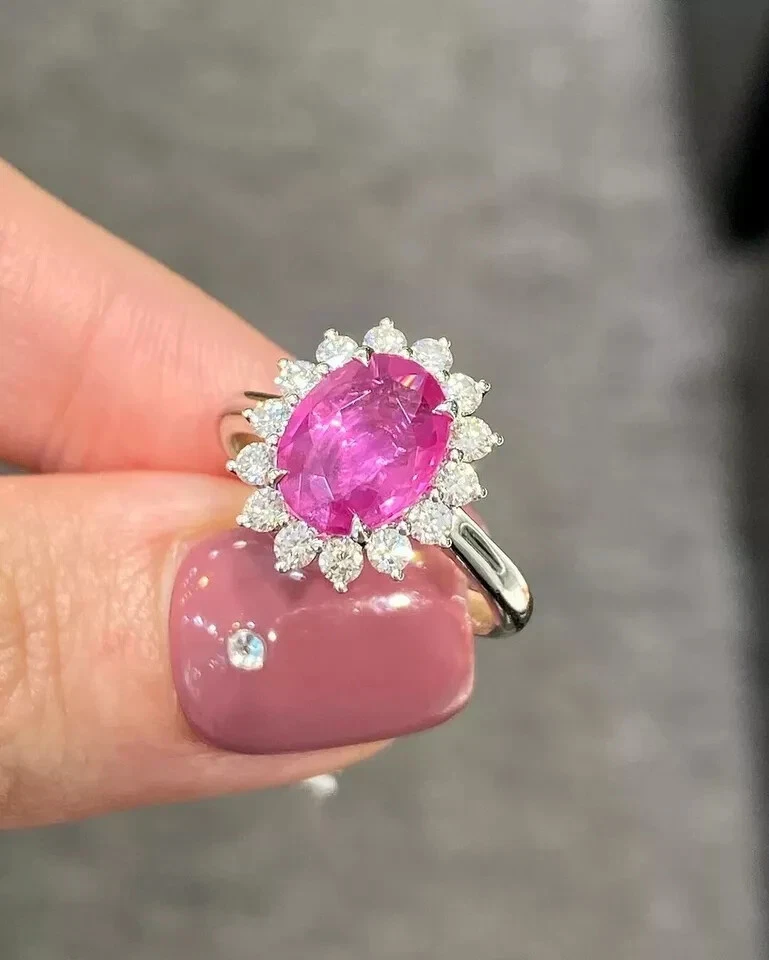 Oval Cut 2.60Ct Natural Ruby Diamond Engagement Ring 950 Platinum Size 6 7 8 - Image 2 of 4