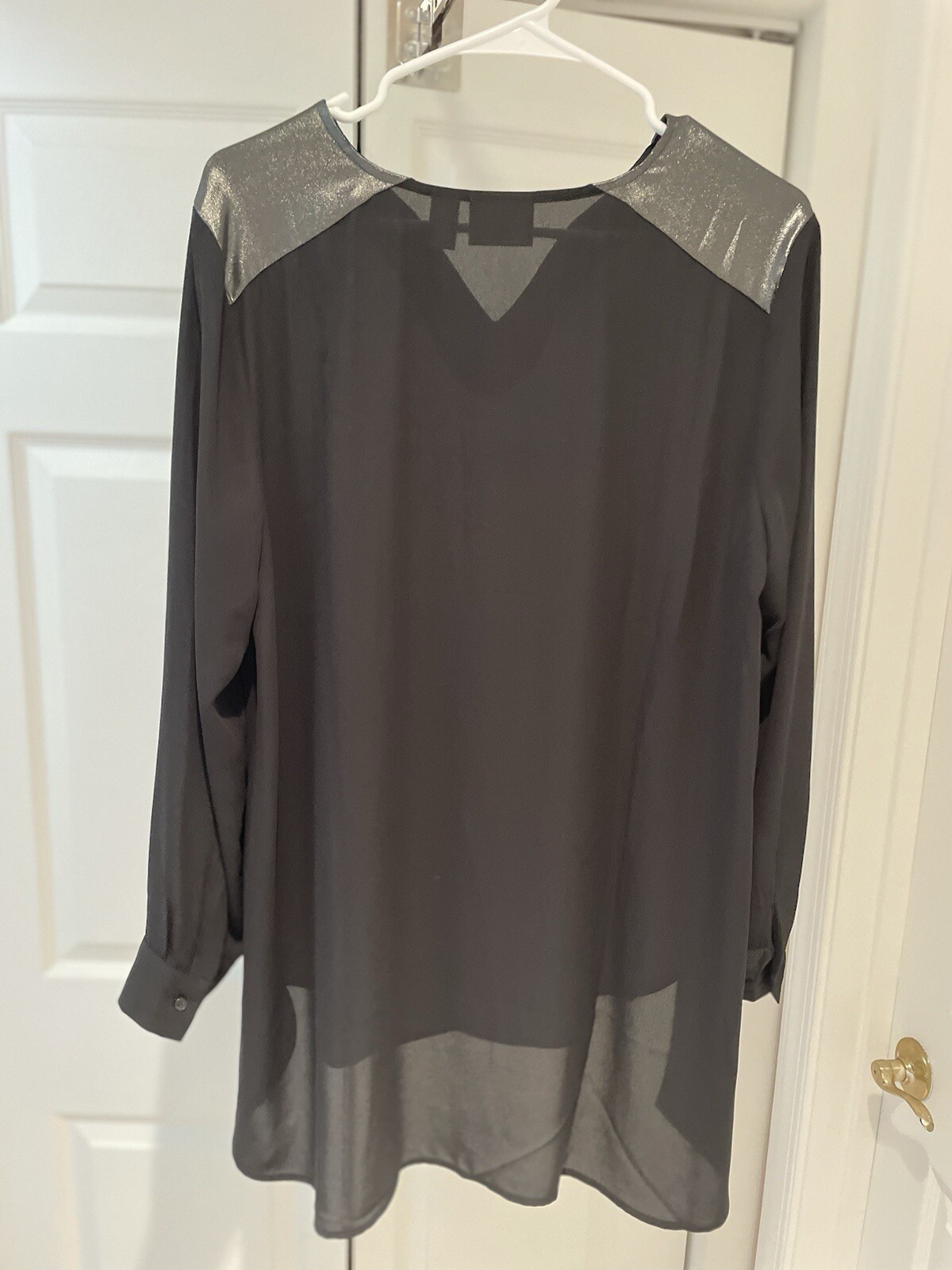 Chico’s Basic Black Button Up Blouse Foil Shoulde… - image 4