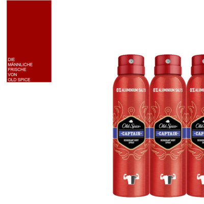 3x150ml Old Spice Captain Body Deospray männlicher Duft 0% Alusalze