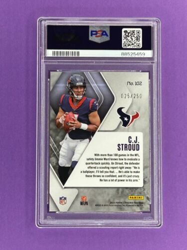 CJ Stroud Rookie Card 2023 Panini Phoenix Red Prizm #102 PSA 10 Gem Mint 025/250 - Picture 2 of 2