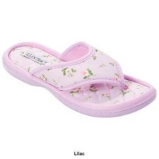 Womens Ellen Tracy Plush Lilac with Floral Print Thong Slippers Size Medium 8 