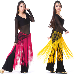 Belly Dance Costume Crochet Long Fringe Triangle Hip Scarf Belt 13 Colors