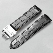 COMPLETE 20MM LEATHER STRAP ALLIGATOR GRAIN BAND FOR 32MM CARTIER SANTOS BLACK