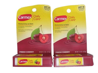 WOW! 2 Carmex Daily Care Moisturizing Lip Balm FRESH CHERRY & FAST FREE SHIP!