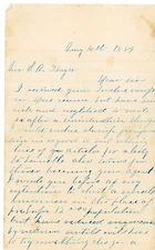 1884 Letter Grand Ledge MI Widow Seeks Sales Agent Work signed Mrs.  Kirkpaugh