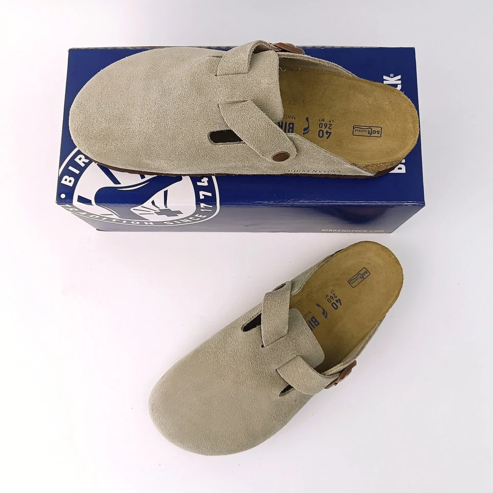 Birkenstock Boston Hombres Taupe Gamuza Cuero Suave Plantilla Regular|Zapato Ancho US9-12 Foto 4 de 4