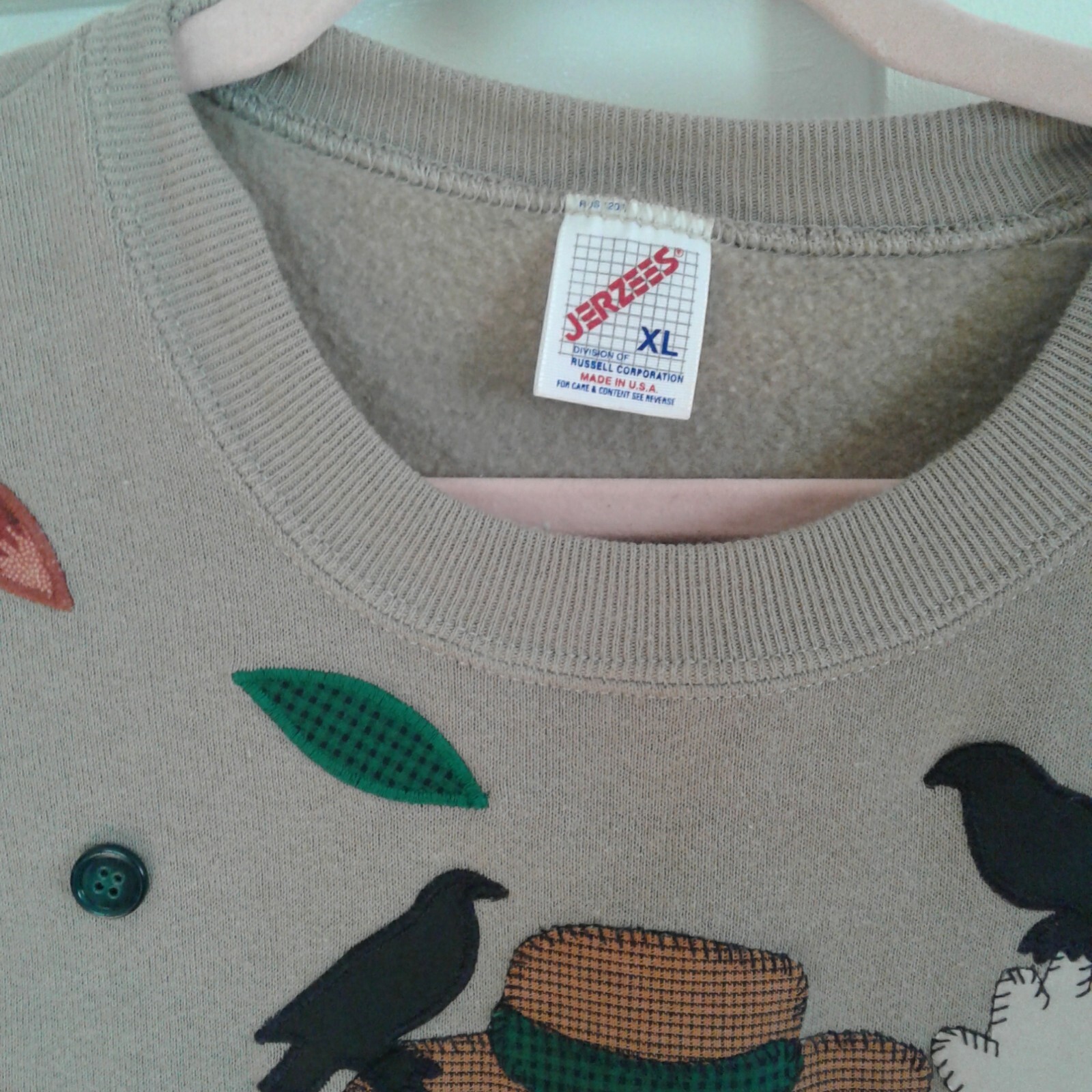 Vtg 3d Scarecrow Patchwork  sweatshirt  halloween… - image 5