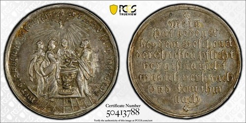 (18. Jh.) Deutschland Nürnberg Taufdukat Medaille PCGS UNC Det. Lot#G8841 Silber!