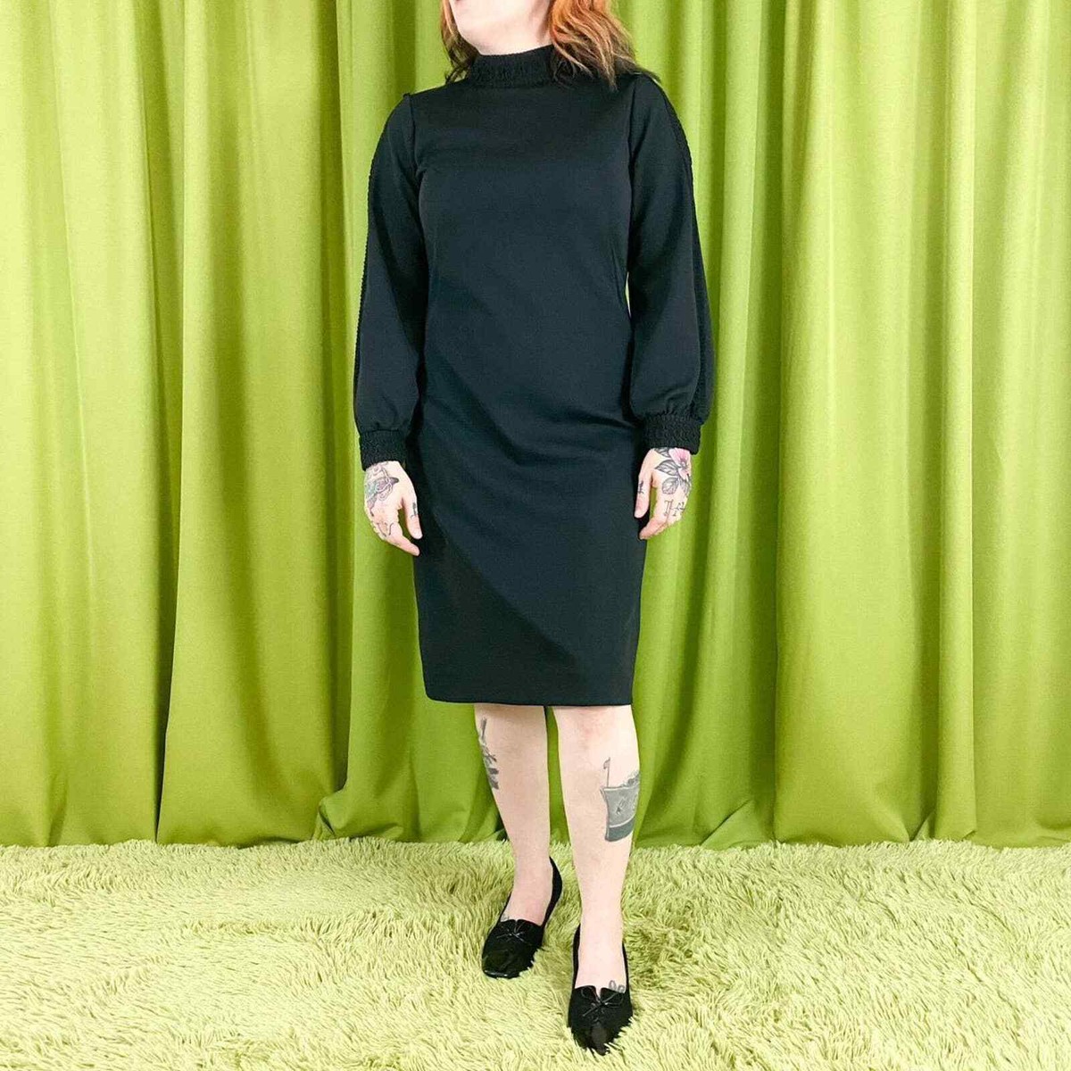 70s Vintage Black Long Sleeve Toni Todd Midi Dress with Lace Detail | eBay