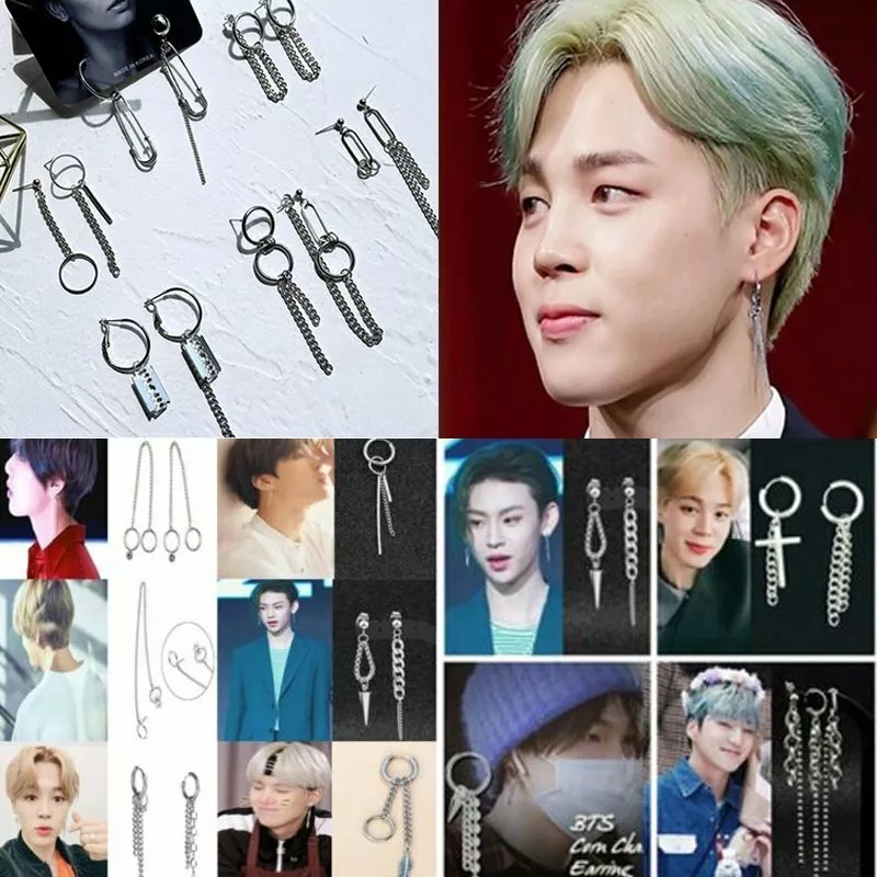 Korean Punk Tassels Cross Earrings Stud Doulbe Ring Jewelry Men