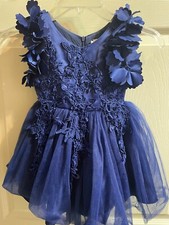 Scully Cobalt Blue Bianca Size 2 Dress Ruffled Petal Sleeves, embroidery