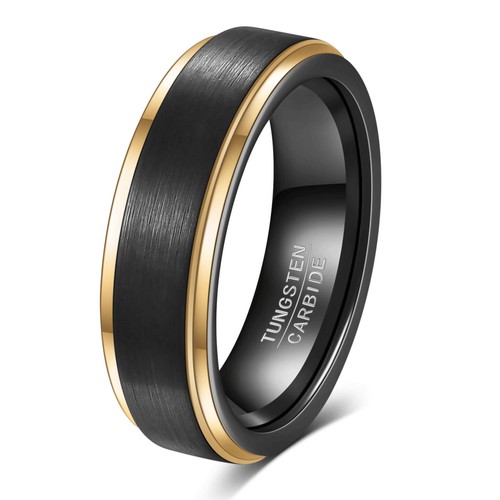 18K Gold Tungsten Silver Black Plating Band Mens 6MM Wedding Gift Ring Size 6-12 - Picture 4 of 9