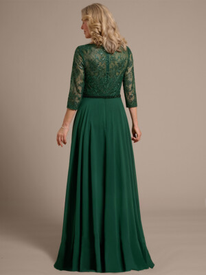 JJ's House Dark Green Mother of the Bride Dress 3 4 Sleeve Long Scoop A-line Chiffon Lace 2026 JJ's House Dark Green Mother of the Bride Dress 3 4 Sleeve Long Scoop A-line Chiffon Lace 2026