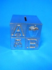 Silverplated Baby ABC Cube Block Childrens Coin Piggy Bank 3" x 3" Alphabet