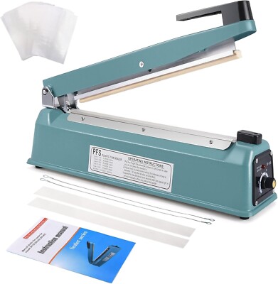 8'' Impulse Sealer Manual Bag Sealing Machine w/50Pcs 4X6'' Shrink Wrap Bag Kit