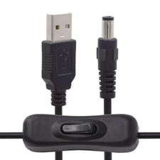DC 5.5x2.1mm Plug to USB Type-A Cable On Off Power for DC 5V Desk Lamp Camera