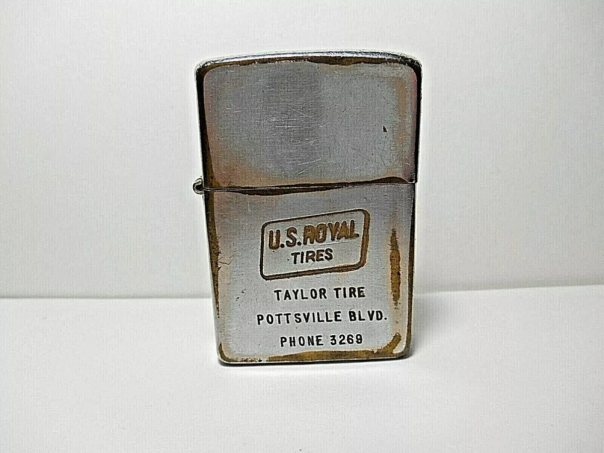 VINTAGE 1950'S ZIPPO PAT #2517191 CIGARETTE LIGHTER - TAYLOR TIRE US ROYAL TIRES