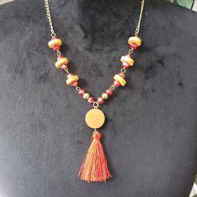 Womens Fashions Multicolor Gemstone Glass Beaded Collar Pendant Necklace