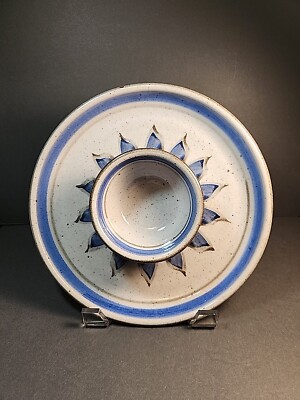 Wright Studio Art Pottery Chip Dip Salsa Veggies Plate with Attached Bowl