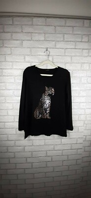  Kazee Women's Rhinestone  Leopard  Black Knit Pullover Sweater Size L,XL,XXL.