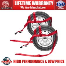 2pcs Heavy Duty Car Tire Tow Dolly Straps Basket Strap Wheel Net Flat Hook