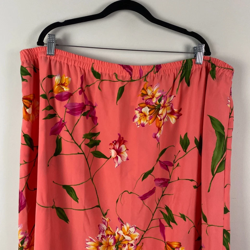 Falda Midi Susan Graver Coral Rosa Floral Talla 3X Pull On Tropical Foto 2 de 4