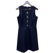 Tommy Hilfiger Navy Blue Sleeveless Dress Buckle Detail Front Women's Size 8