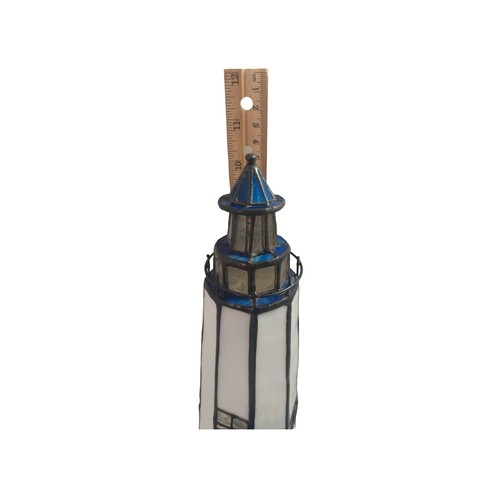 Blue & White Stained Glass Tiffany Style Lighthouse Light Lamp Vintage - Picture 8 of 11