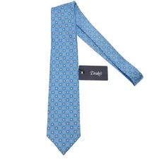 Drake's NWT Neck Tie in Light Blue with White/Orange Geometric Pattern 100% Silk