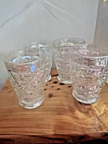 Vintage Federal Glass Colonial Thumbprint Iridescent 6 OZ  Tumblers Set (8)
