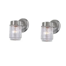 2 Pack Brushed Nickel Jelly Jar Outside Light Fixture, Outdoor Wall Silver