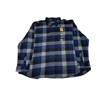 The Foundry Mens 3XL Blue Black Plaid Flannel Shirt Long Sleeve Big & Tall New
