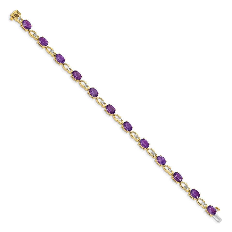 14K Solid Yellow Gold Amethyst Diamond Tennis Bracelet - Image 2 of 4