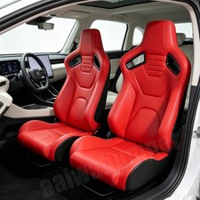 2 Pcs Universal Racing Seats Pvc Leather Racing Bucket Seats W Slider Red