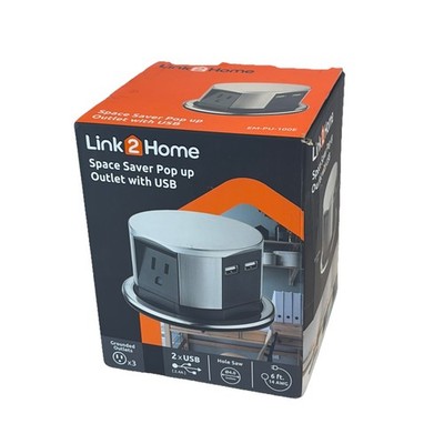 Link2Home EM-PU-100E Space Saver Pop Up Power Outlet Stainless Steel Finish