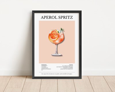 Aperol Spritz Cocktail Recipe Wall Art Print Retro Bar Poster Kitchen Decor