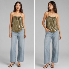 Zara Metallic Gold Ruched Halter Mini Dress Shimmer Sleeveless Womens Small